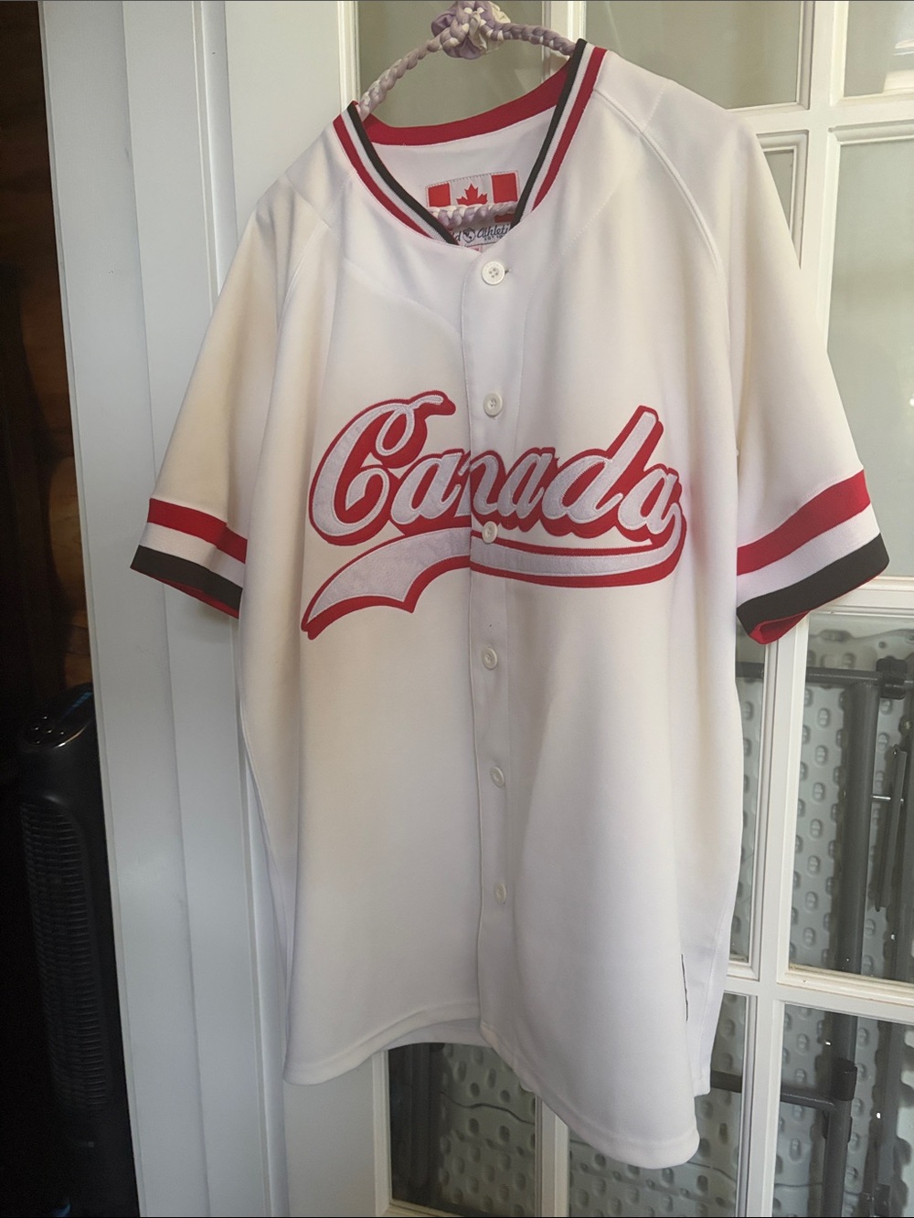 Mi White and Red Canada Baseball Jersey Button-Up